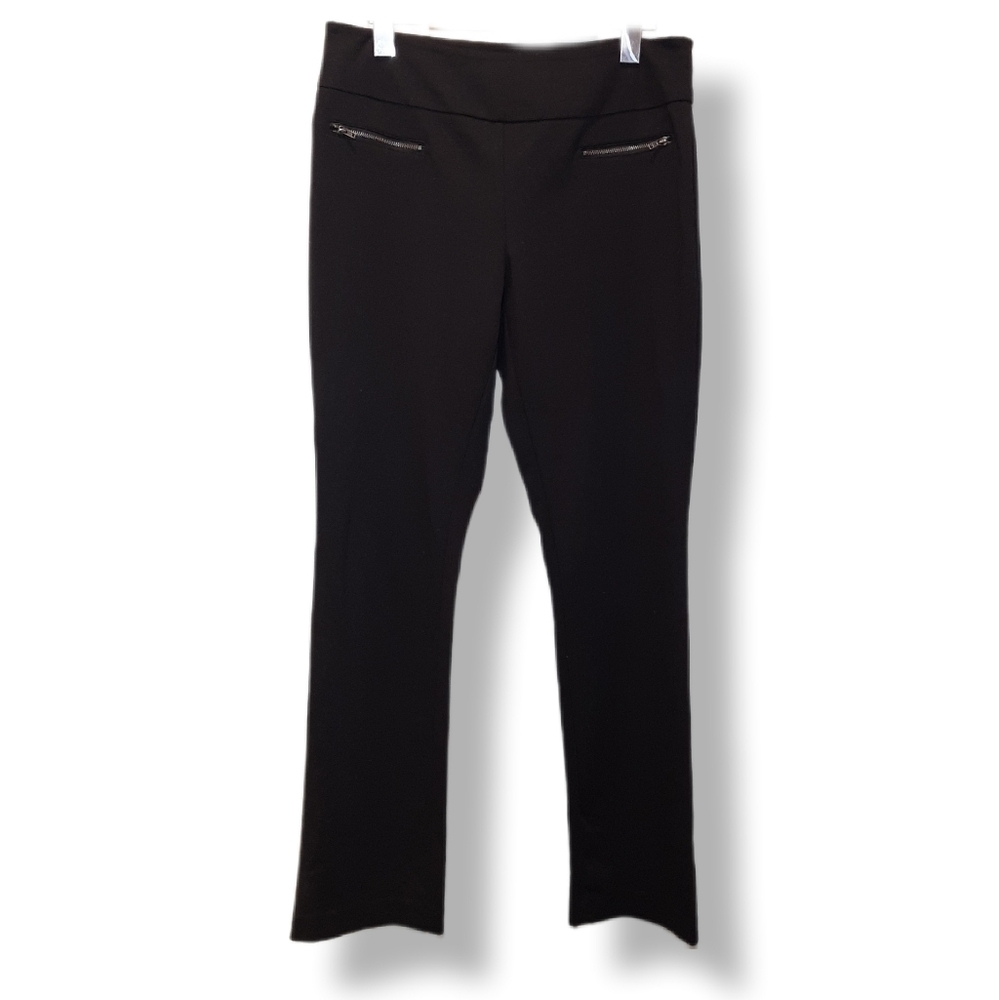 Reitmans High Waist Slim Straight Leg Ponte Pants Black Zipper Pull On